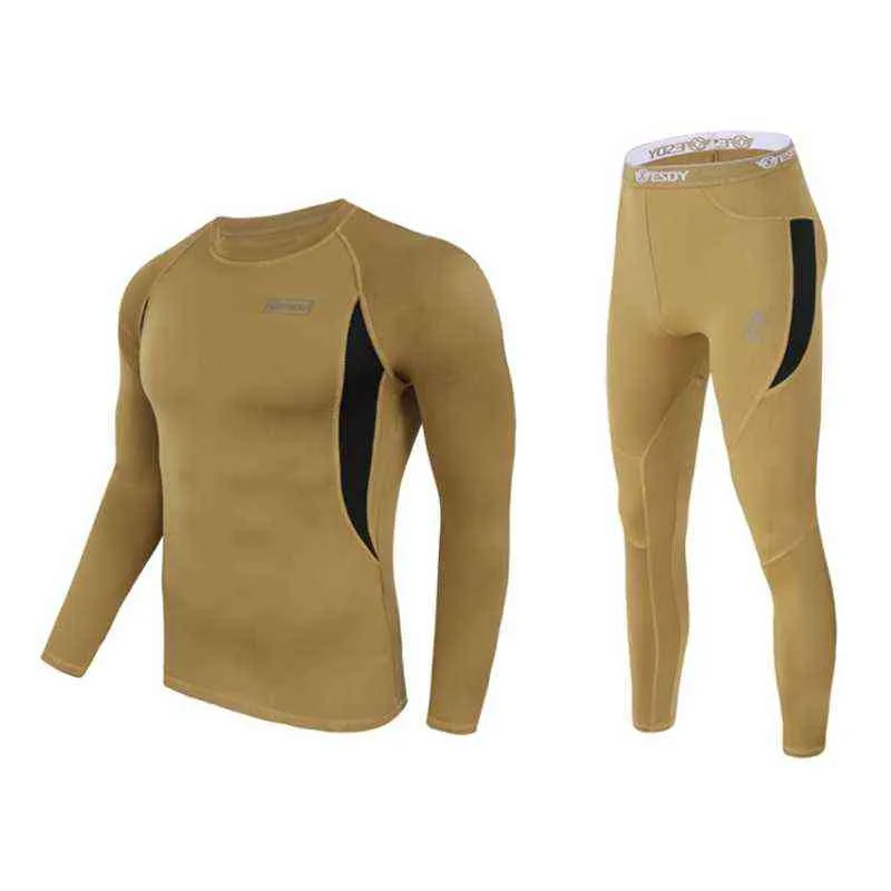 Termiska underkläder män vinter fleece varma tights compression snabbtorkning termounderkläder set långa johns man kamouflage kläder 211211