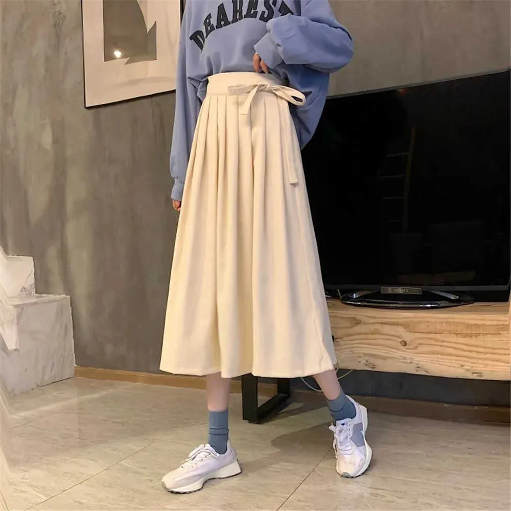White Black Lace-Up Chic A-Line Pleated Skirt Spring Summer Women Skirts Korean Preppy Style Vintage High Waist Patchwork Solid 210619