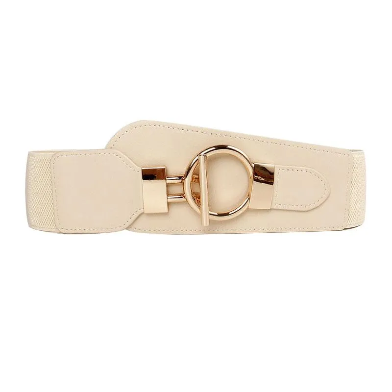 Cinture Cintura con fibbia dorata le donne Moda ampia cintura elastica Abito e cappotto color beige nero Regalo Cummerbunds2980