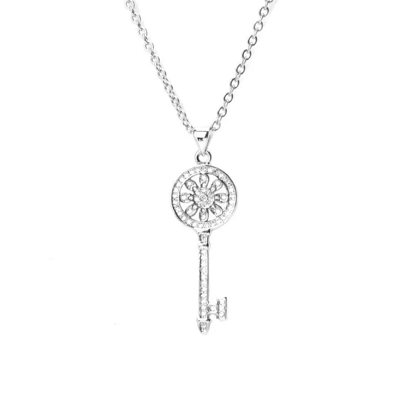 Stainless Steel Chain Necklace Round Cross & Key Cubic Zirconia Neckalces Fashion Women Jewelry 45cm Long, 