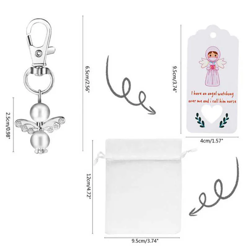 60 stks Creatieve Sleutelhangers Set Bruiloft Party Mesh Opslag Pouch Sleutelhanger Ringen Angel Wing Hanger Ey Houder Geschenken Hangen Tag Kaarten H0915