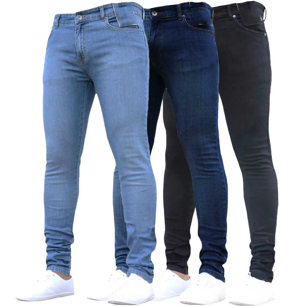 2021 Pantalons pour hommes Couleur pure Denim Coton Rétro En détresse Hip Hop Pantalon de travail Jeans Pantalon crayon Pantalon de travail # G30 X0615