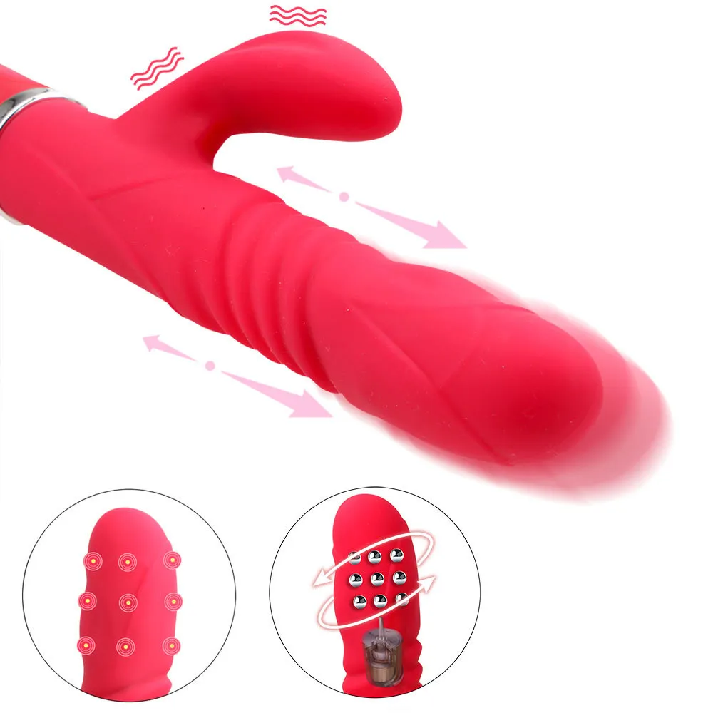 IKOKY Telescopic Rabbit Vibrator 360 Degrees Rotation Vibrating Dildo G-spot Massage sexy Toys for Woman Transfer Beads AV Wand