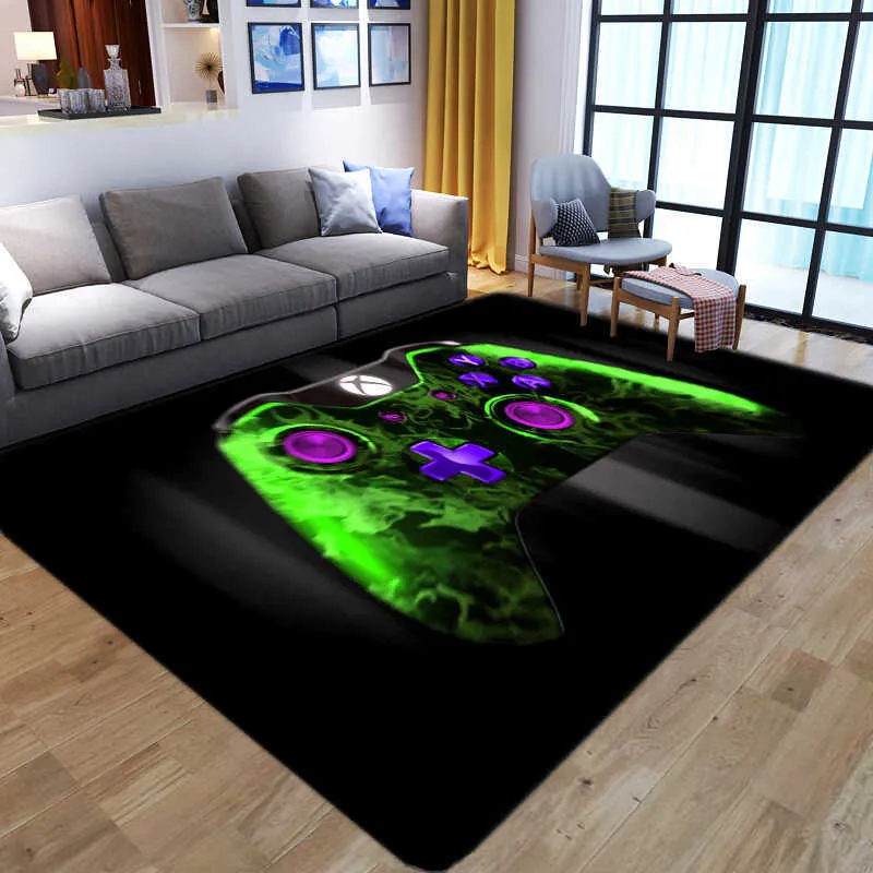 Cartoon Kids Gamer Area Rugs Controller di gioco 3D Tappeti stampati bambini Camera da letto Play Crawl Tappetino antiscivolo Kid Playing Rug 210626