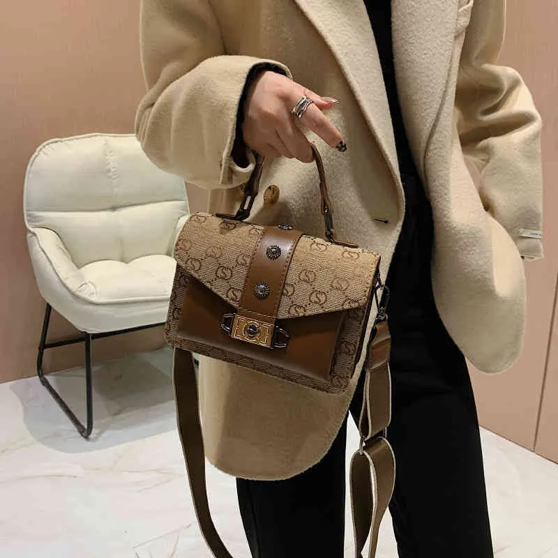 Sac de couleur contrastée pour femmes, nouveau portable d'hiver, petit carré personnalisé, bandoulière, sacoche à serrure, bourse Luxury254I