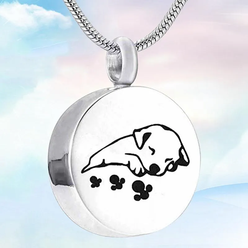 Unisex Stainless Steel Pet Dog Cat Jewelry Print Cremation Ashes Holder Pet Memorial Urn Necklace For Memory Pendant Necklaces261y