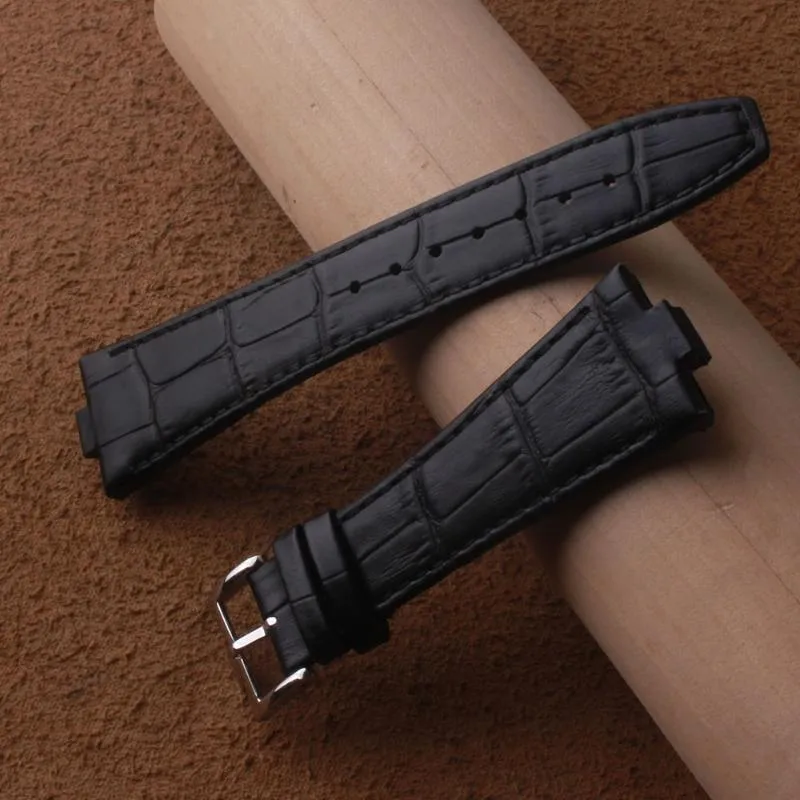Bracelets de montre Durable noir bleu marron bracelet de montre en cuir véritable 25mm bouche convexe 9mm bracelet en cuir de veau pour VC outre-mer 7700V 110A-B12289C