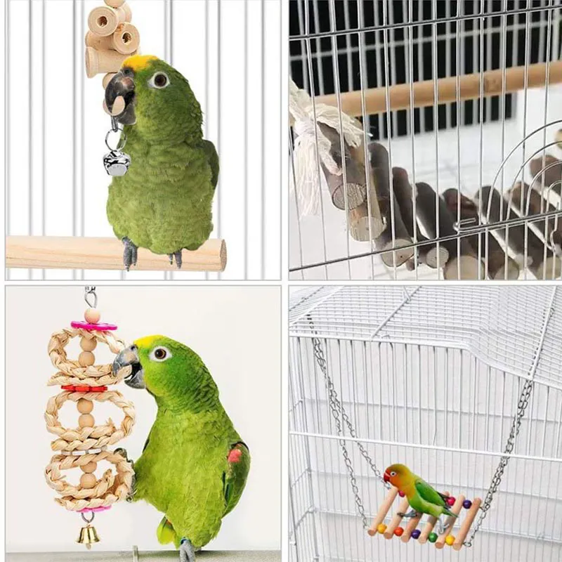 8 sztuk / zestaw ptaków Ptak Zabawki Drewniane Wiszące Huśtawka Hamak żucia Stałych Drabiny Wspinaczkowe Udzień Pet Cage Akcesoria