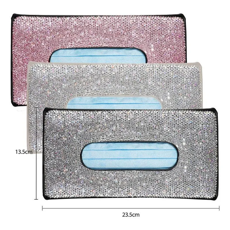 Auto-Sonnenblenden-Box, glitzernder Serviettenhalter aus Kristall, Taschentuchbox für den Rücksitz aus PU-Leder, Auto-Innenteile für Damen