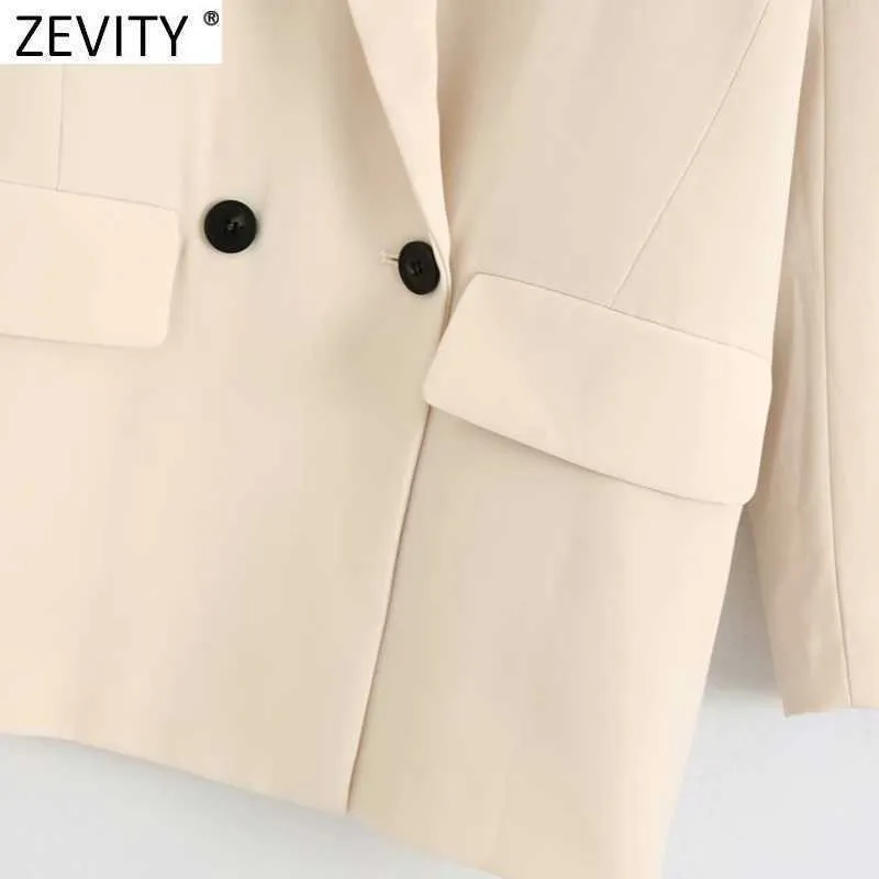 Zevity Frauen Mode Kerb Kragen Feste Beiläufige Blazer Mantel Büro Damen Stilvolle Outwear Anzug Chic Business Marke Tops SW710 210930