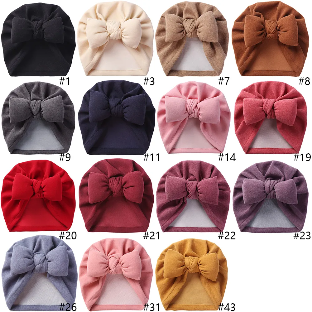 Faux Cashmere Baby Hat Cap Head Outono Inverno Turbante Auscultadores para meninos recém-nascidos Meninas Grandes Beanies Bow Acessórios