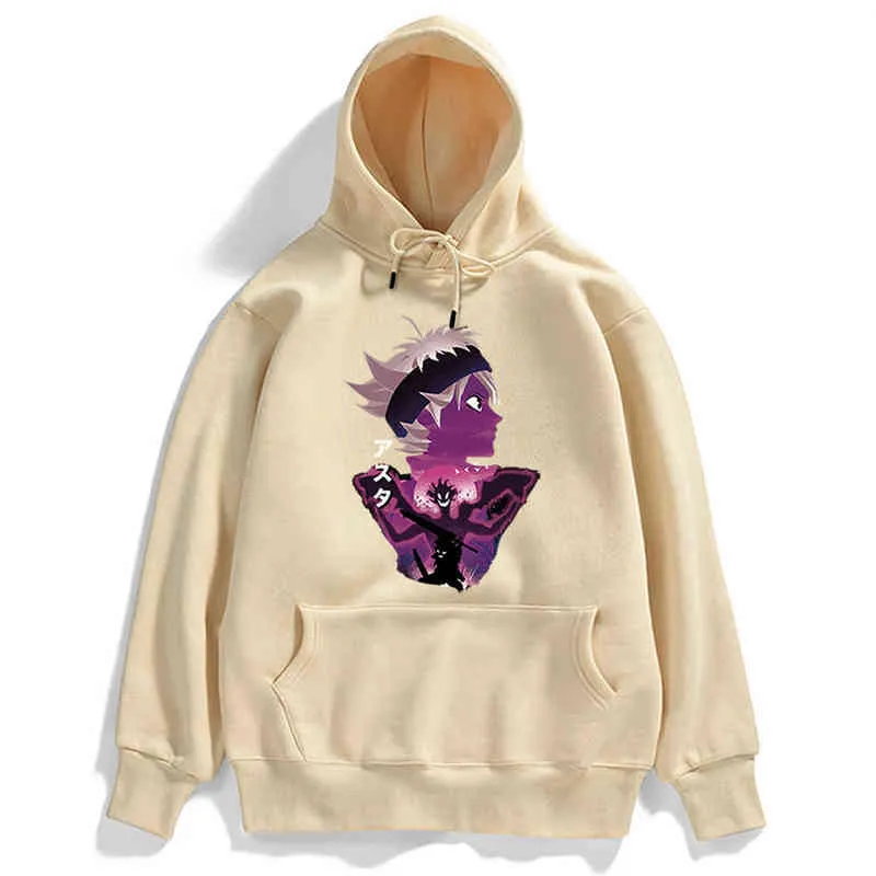 Hoodie Schwarz Clover Cartoon Print Japan Anime Männlichen Hoodies Straße Berühmte Marke Männer Sweatshirts Fleece Mode Pullover Für Herren H1218