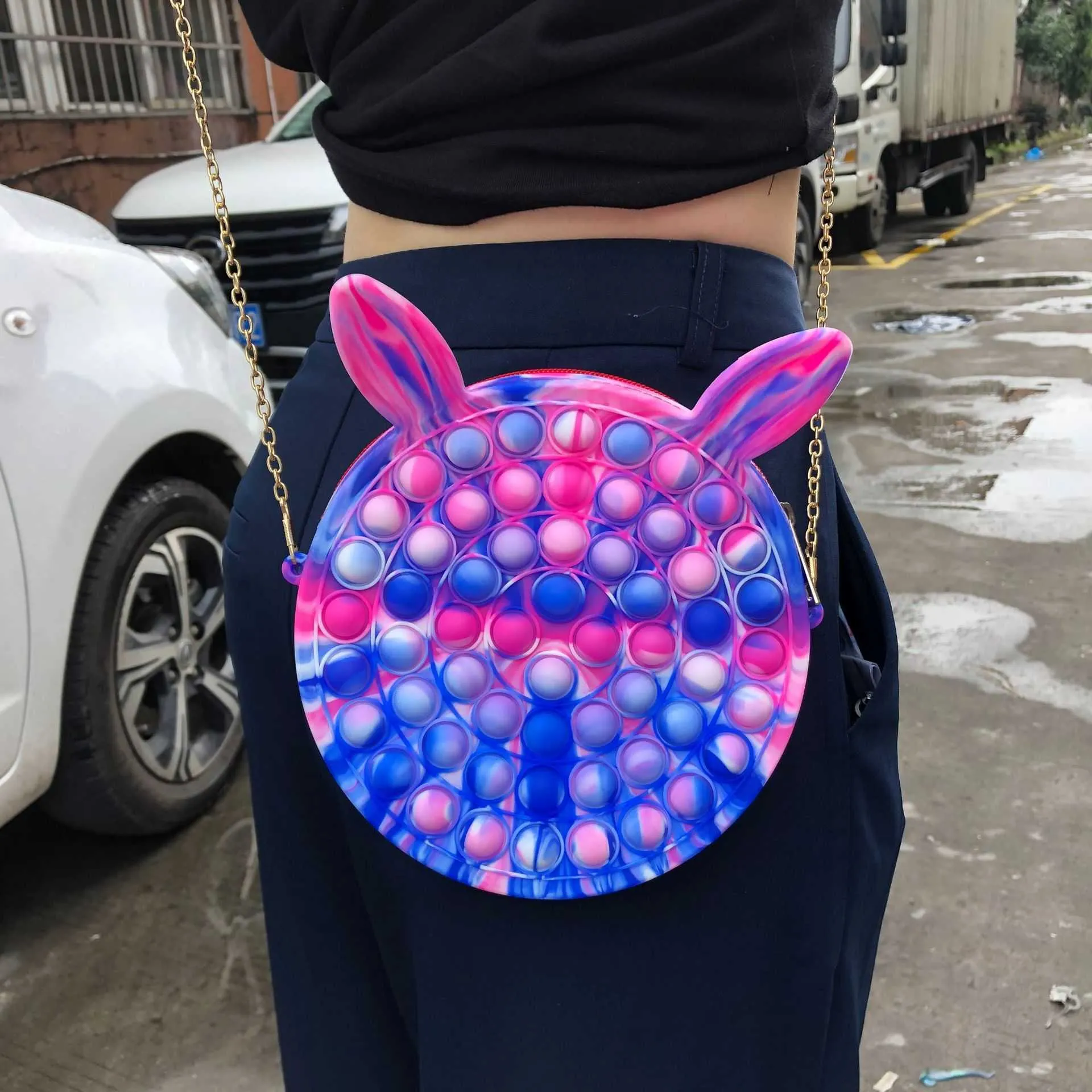 Fidget Crossbody Łańcuch Torba Push Bubble Silikonowe Torebki Gumowe Fanny Pack Macaron Rainbow Plecaki Bubble Popper Torebka Kombet Make Up Torby Piórnik G83CIQ7