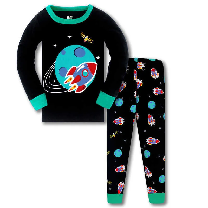 Осенняя весна Pajamas Baby Boys Rockets Пижамы Детские хлопковые с длинным рукавом Мода мультфильм пижама для одежды 210529