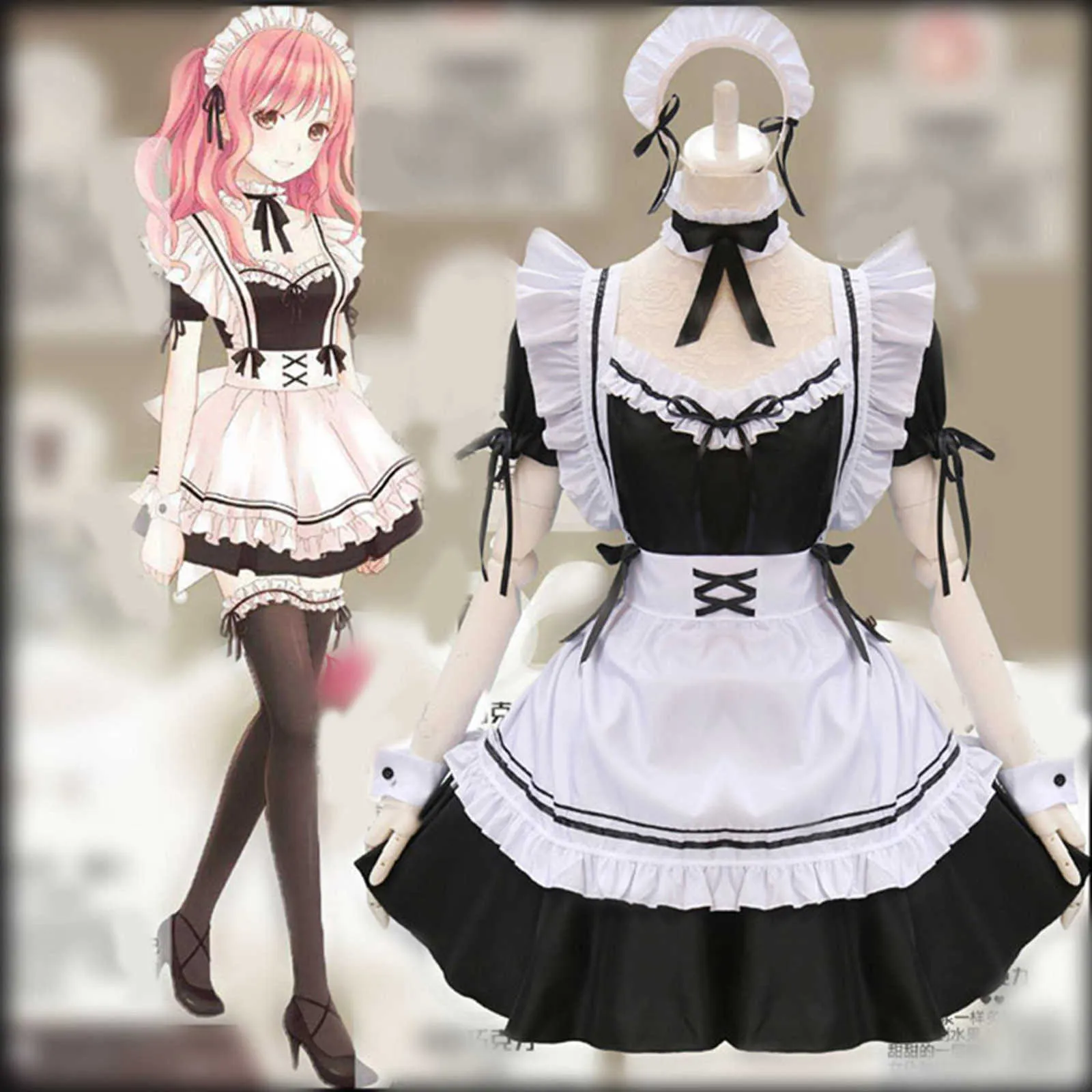 Sweet Lolita Dress French Maid Costume For Women Sexy Mini Pinafore ...