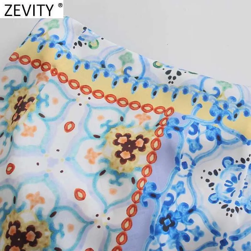 ZEVITY Kadınlar Vintage Bez Patchwork Çiçek Baskı Düğümlü Salong Etek Faldas Mujer Kadın Yan Fermuar Chic Ince Vestidos Qun793 210629