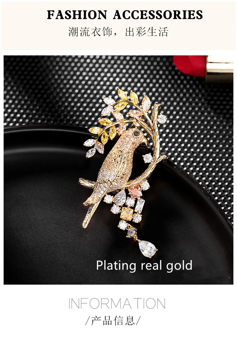 tendenza del prodotto moda S925 argento colore zircone pappagallo nappa spilla accessori abbigliamento donna regali squisiti di alta qualità