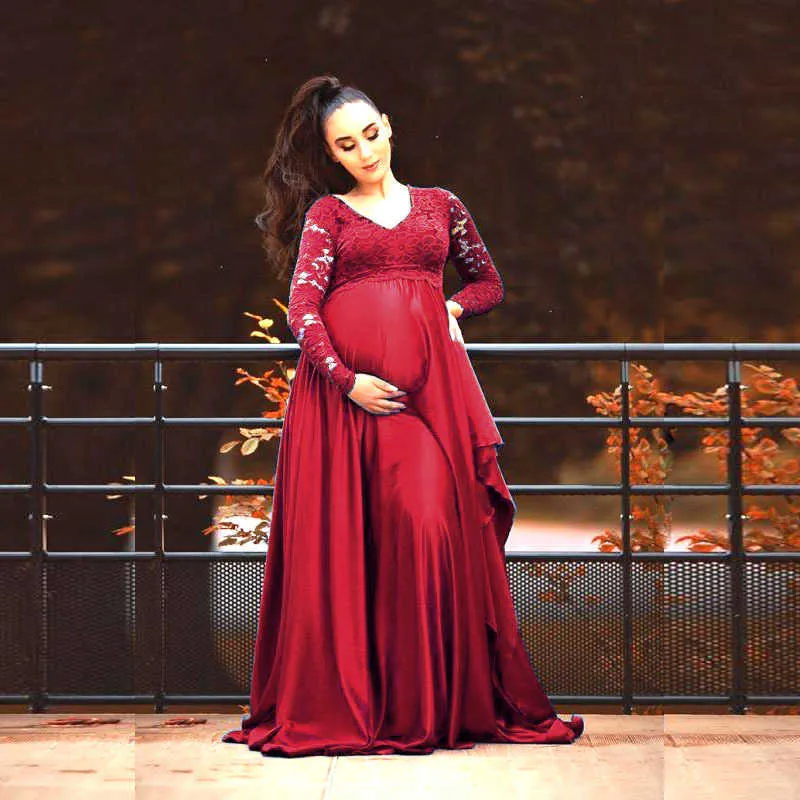 Lace Rayon Maternity Photography Props Long Dress Splicing Pregnancy Dresses Elegence Pregnant Women Maxi Gown For Photo Shoot X0902