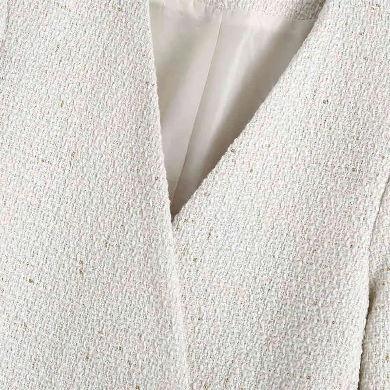 Vintage Mujer Beige V Cuello Abrigos texturizados Invierno-Otoño Damas Elegantes Chaquetas de doble botonadura Moda femenina Ropa exterior 210515
