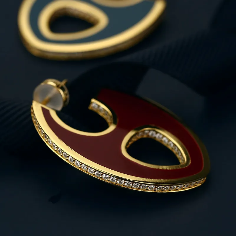 S925 Sterling Silver European And American Single Enamel Diamond Earring Personality Fashion Trend Design Luxury Brand Jewelry