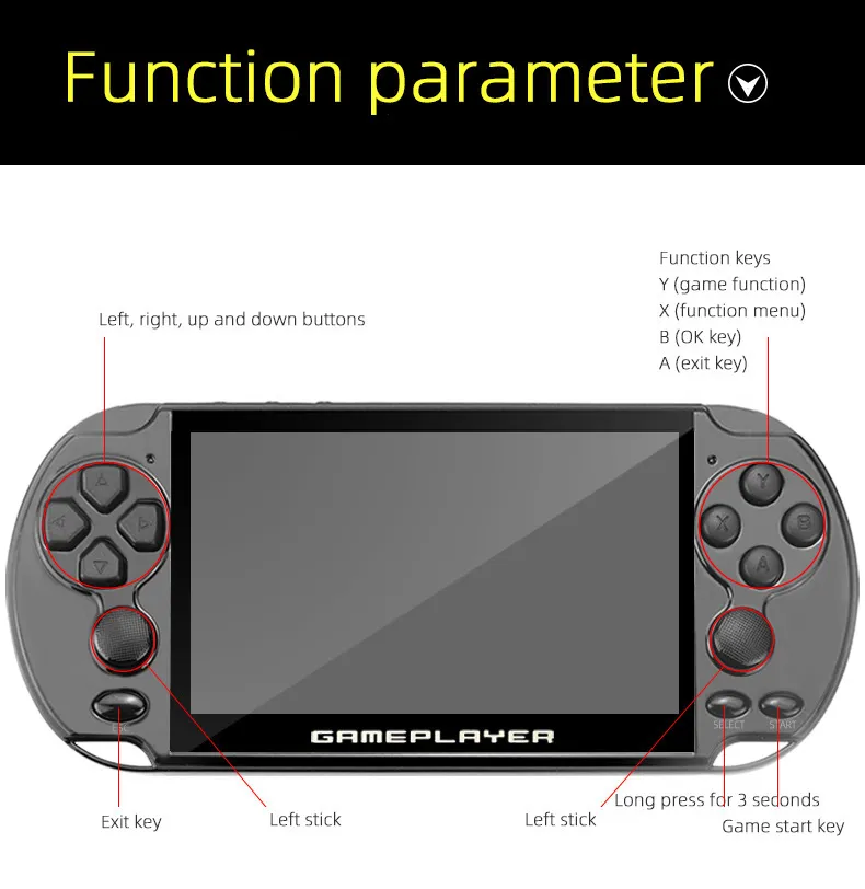 X9 PLUS 16 GB 10000+ Spiele 5,1-Zoll-HD-Bildschirm 128-Bit-Retro-Handheld-Spielekonsole Mehrsprachige Game-Player-Unterstützung für GBA