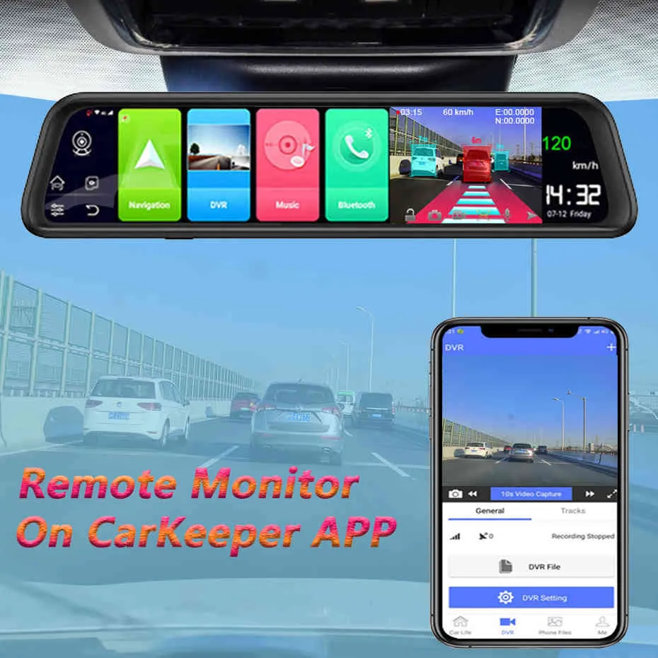 Quidux 12 polegada 4G Android Retroid Espelho Carro DVR FHD 1080P GPS WiFi Adas Dash Câmerada Dupla Lens Recorder Auto Câmera Registrar DVRs