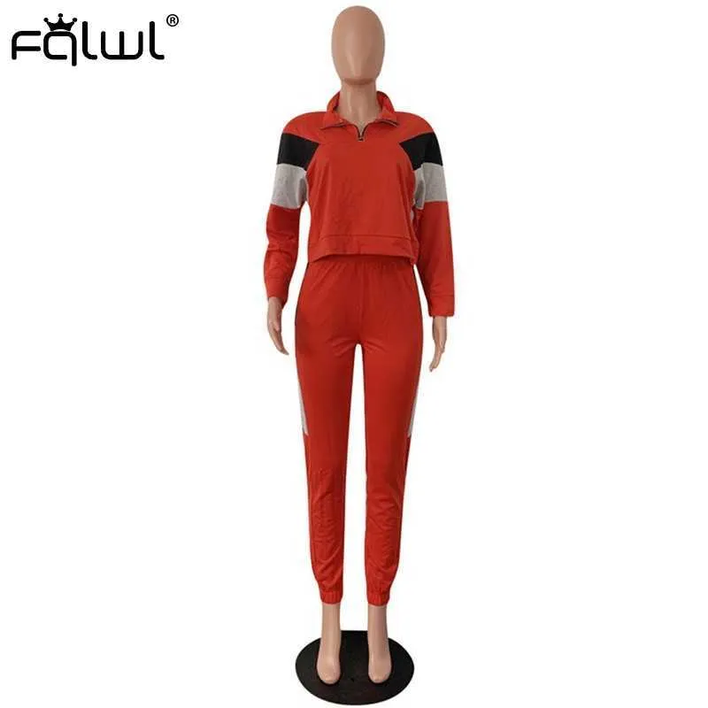 FQLWL Streetwear Set da due pezzi Tuta sportiva da donna Manica lunga Crop Top e pantaloni della tuta Tuta da donna Autunno Casual Set coordinato Y0625