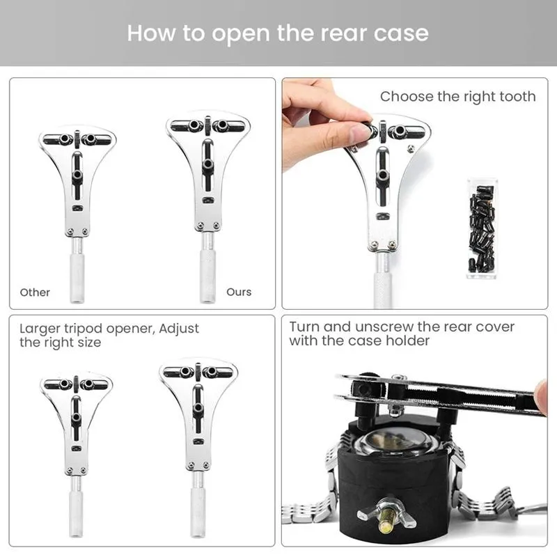 Reparationsverktygssatser Titta på Kit Professional Spring Bar Tool Set Watch Battery Replacement Kit Watch Band Link Pin Set273h