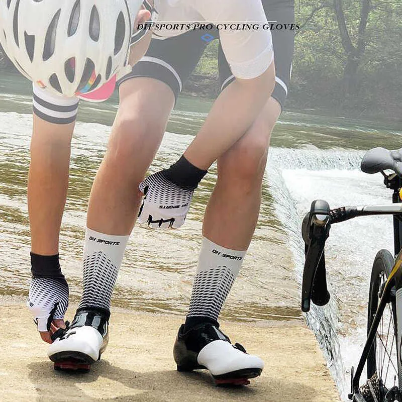 Neue Anti Slip Fahrrad Handschuhe mit Socken und Ärmeln Set Kurze Halb Finger Radfahren Handschuhe Outdoor Sport Männer Fahrräder Handschuhe h1022