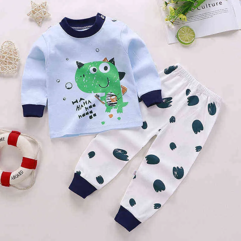 Pajamas Set Girlsの下着スーツの赤ちゃん男の子服印刷秋冬の長いズボン韓国の家の服211109