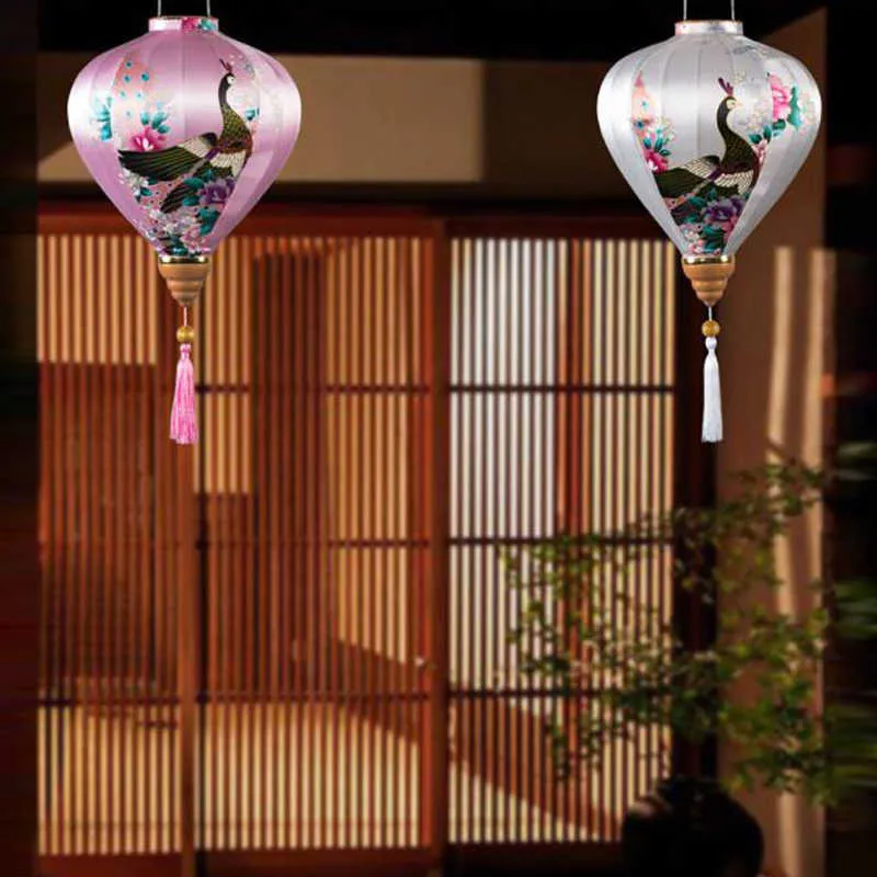 rétro Vintage mi-automne lanternes en soie japon chinois Vietnam lanterne motif Floral lanterne pour fête de Festival en plein air Q0810257486421