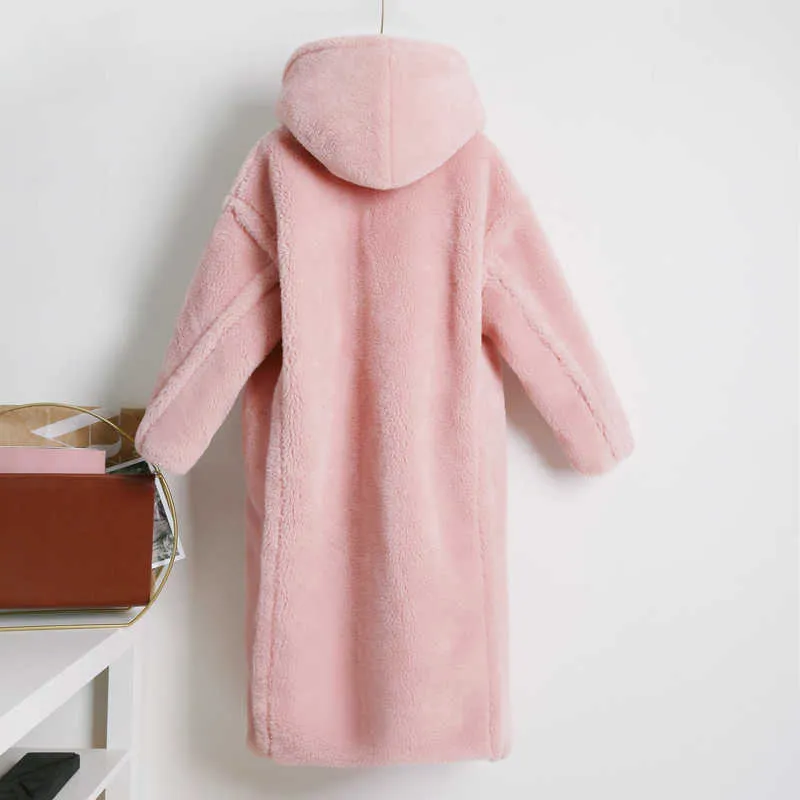 Trendy Winter Hooded Teddy Jas Jas Vrouwen Plus Size Oversized Losse Faux Bontjassen Dikke Warme Lange Overjas Bontjassen 211019