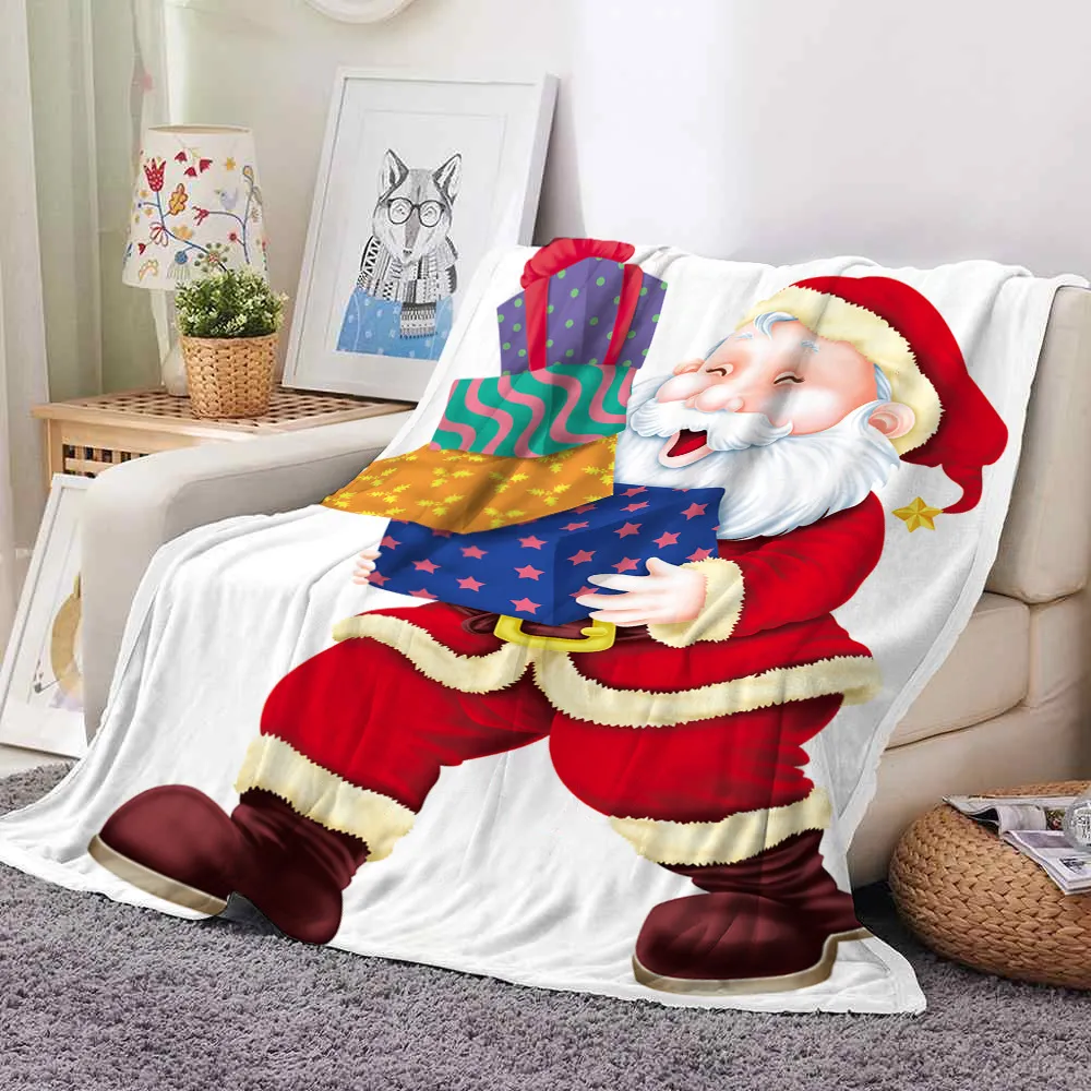 Papai Noel cobertores de dupla flanela de flanela de lados Impressão Outono e Inverno Super Soft Cobertor Quente Presente