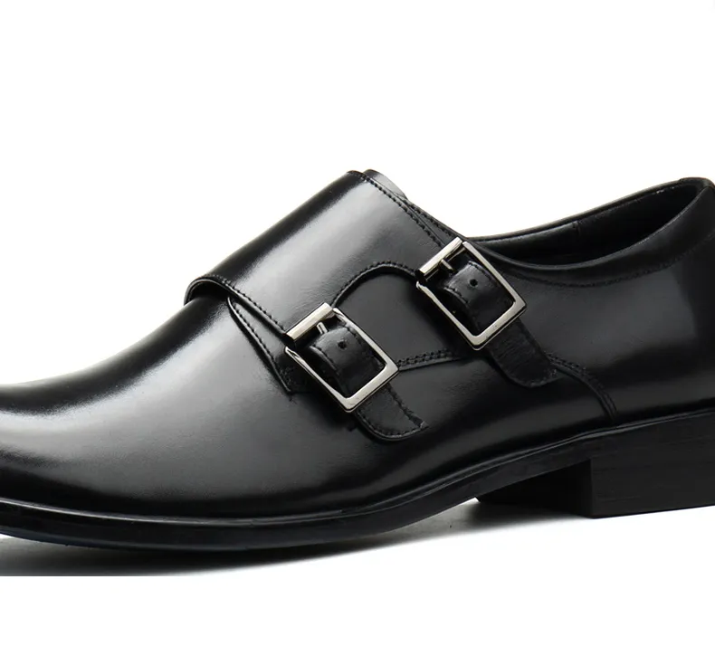 Double Monk Strap Men Dress Shoes Business Wedding Genuine Leather Mens Oxford Shoes Brogue Classic Black Brown Men Formal Shoes