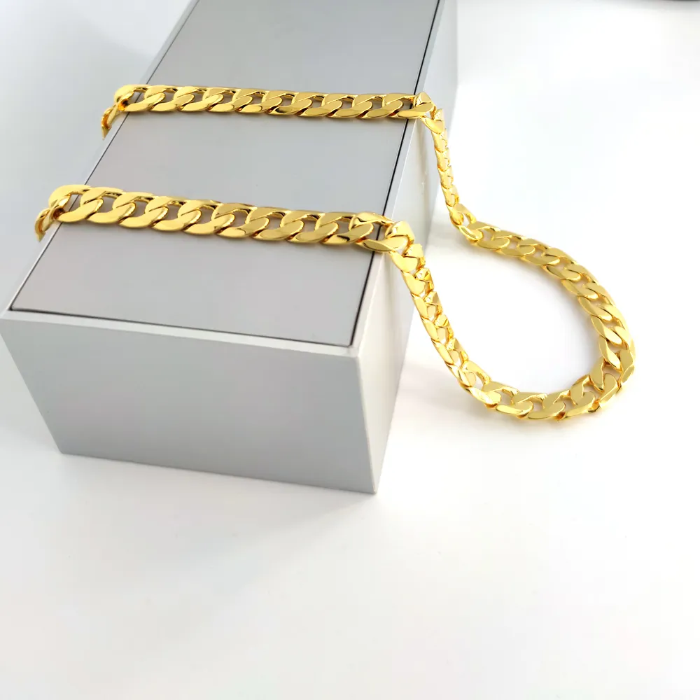 Мужская ювелирная цепочка, ожерелье из цельного золота 24 карата G F, 12 мм, квадратное звено с бордюром, логотип Xmas Son Dad, штамп HEAVY308I, 18 карат