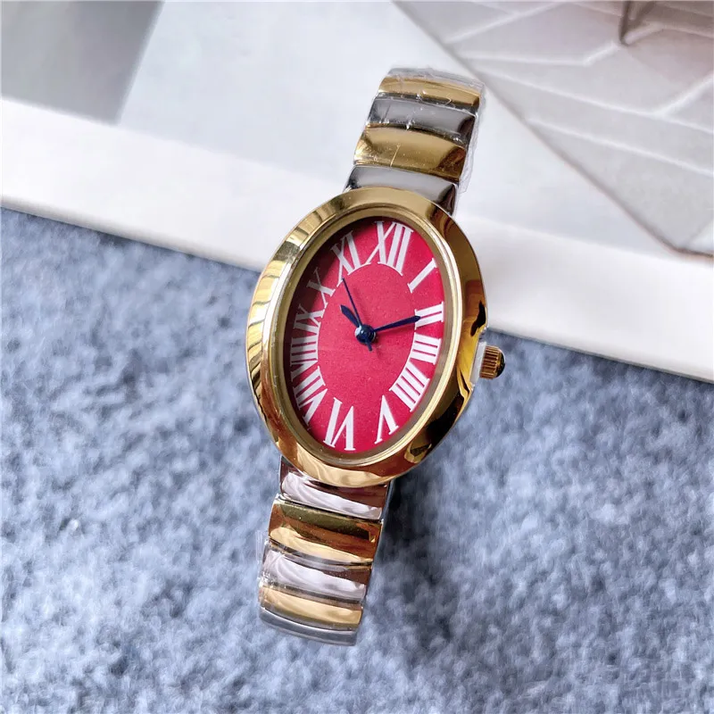 Marque de mode montres femmes fille ovale chiffres arabes Style acier métal bande belle montre-bracelet C62