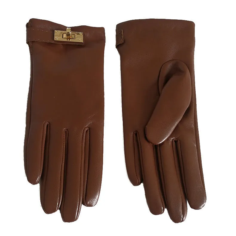 HS Тот же стиль осень и зимние британские импортные кожаные перчатки для женщин Тонкие короткие короткие вождения теплое ручное экранное ремонт 317238
