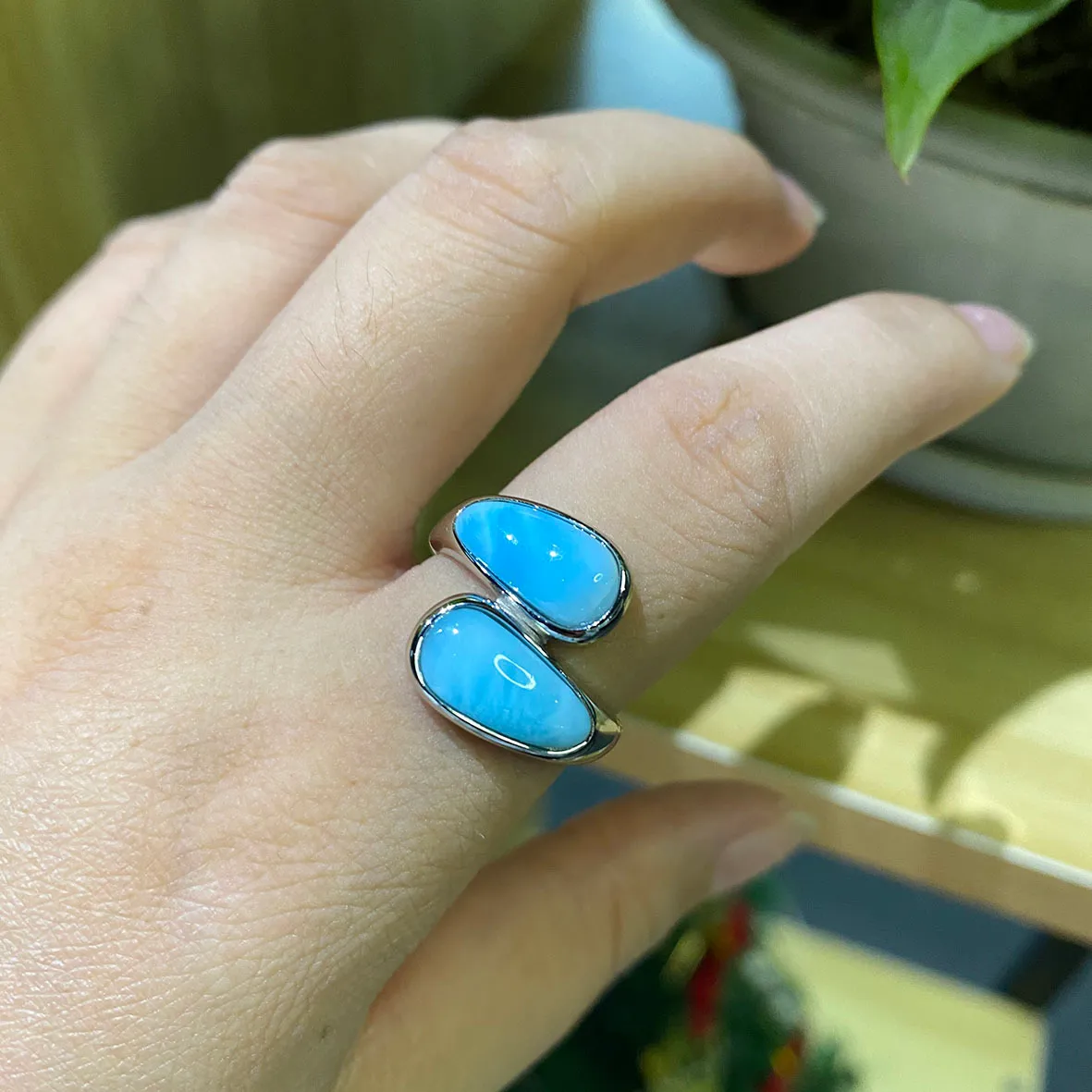 Hochwertiger natürlicher Larimar-Ring aus 925er-Sterlingsilber für Damen, Schmuck, Verlobung, Hochzeit, als Geschenk