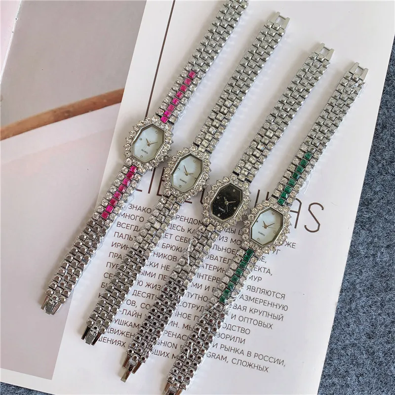 Märke Watch Women Girl Färgglada kristall stil stål band kvarts armbandsur CHA46