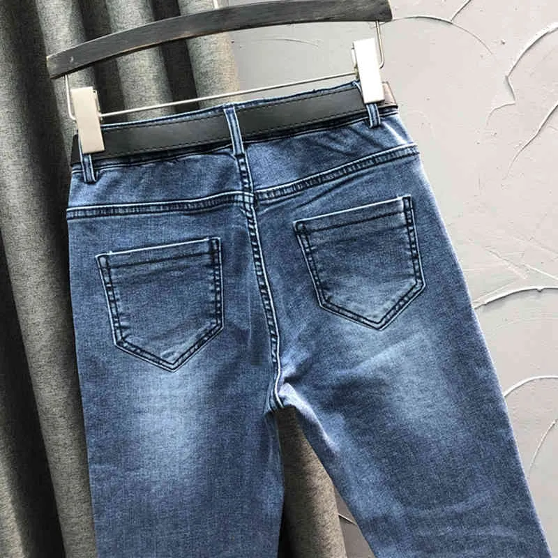 Jeans con ricamo Iron Drill Pantaloni da donna in denim a vita alta con tendenza a vita alta da donna 5B59 210427