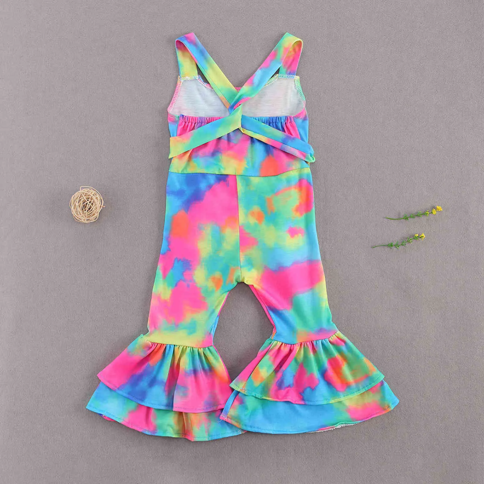 Ma&Baby 1-6Y Fashion Tie Dye Girls Jumpsuit Toddler Kid Sleeveless Ruffles Flare Romper Summer Children Costumes Clothing 211101