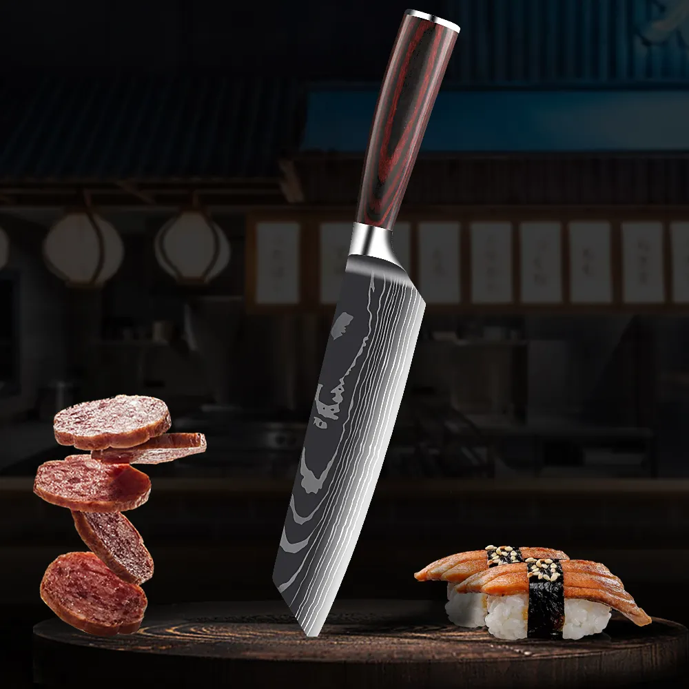 Couteau de chef de haute qualité 8 quotCouteau de chef de cuisine japonais professionnel en acier inoxydable imitation motif Damas tranchage tranchant G1502323