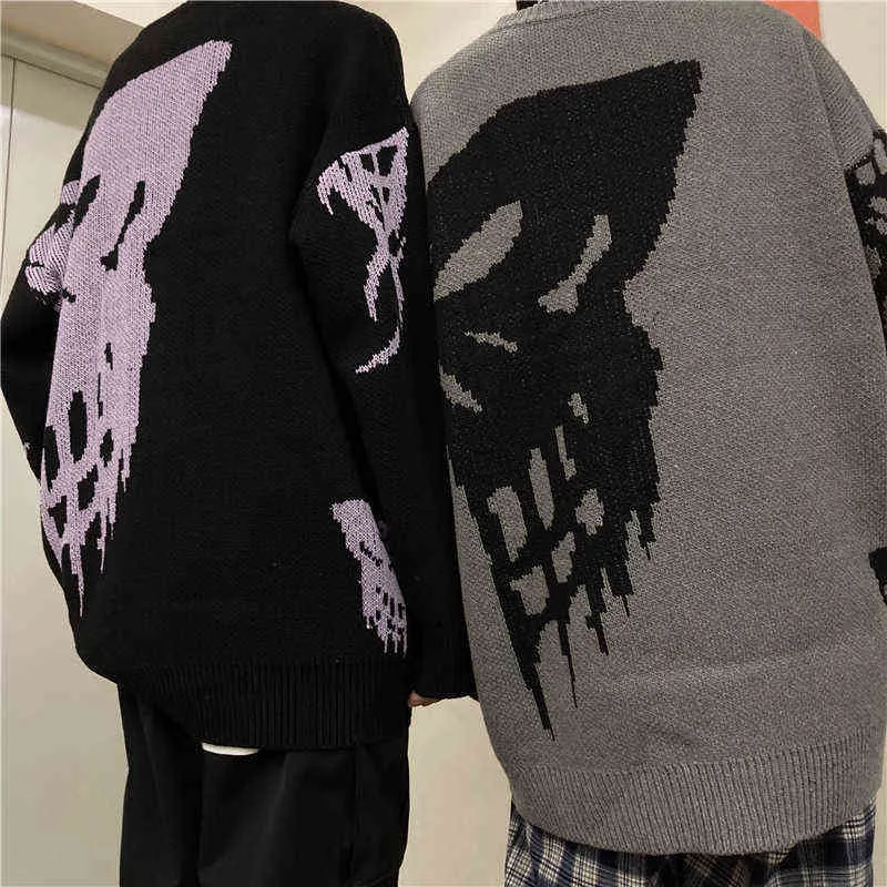 Harajuku mulheres camisola borboleta jacquard o pescoço solto pulôver para homens moda hip hop streetwear casais jumper 211103
