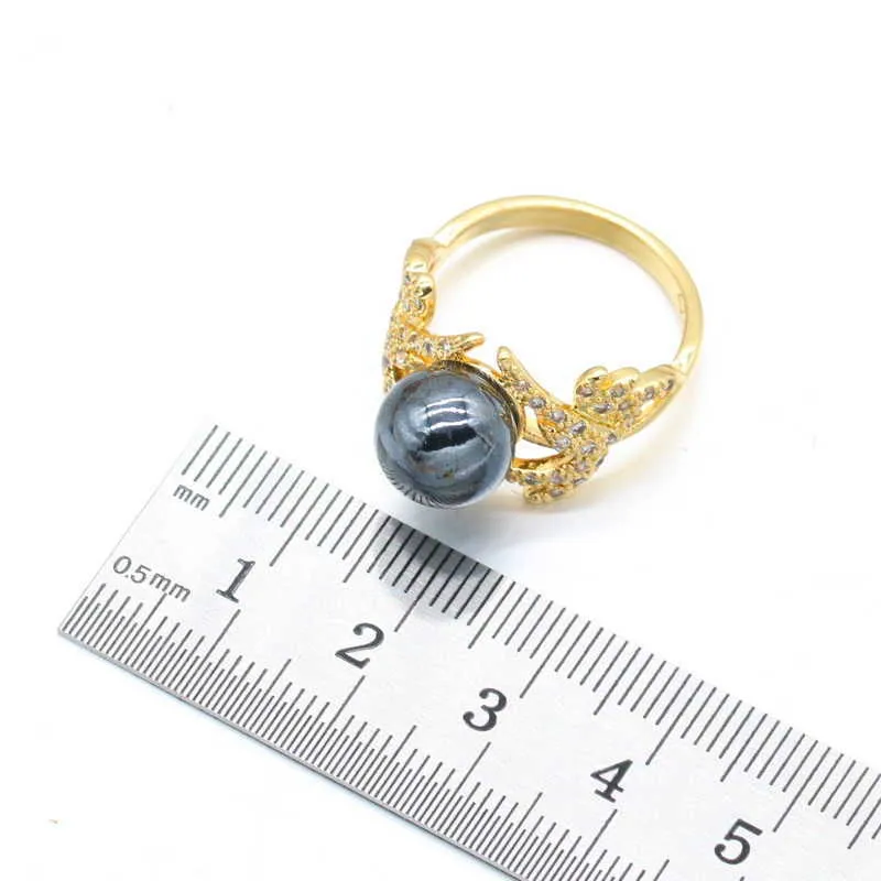 2021 Nieuwe zwarte witte parel goud kleur sieraden set voor vrouwen bruiloft oorbellen ketting hanger ringen geschenkdoos H1022