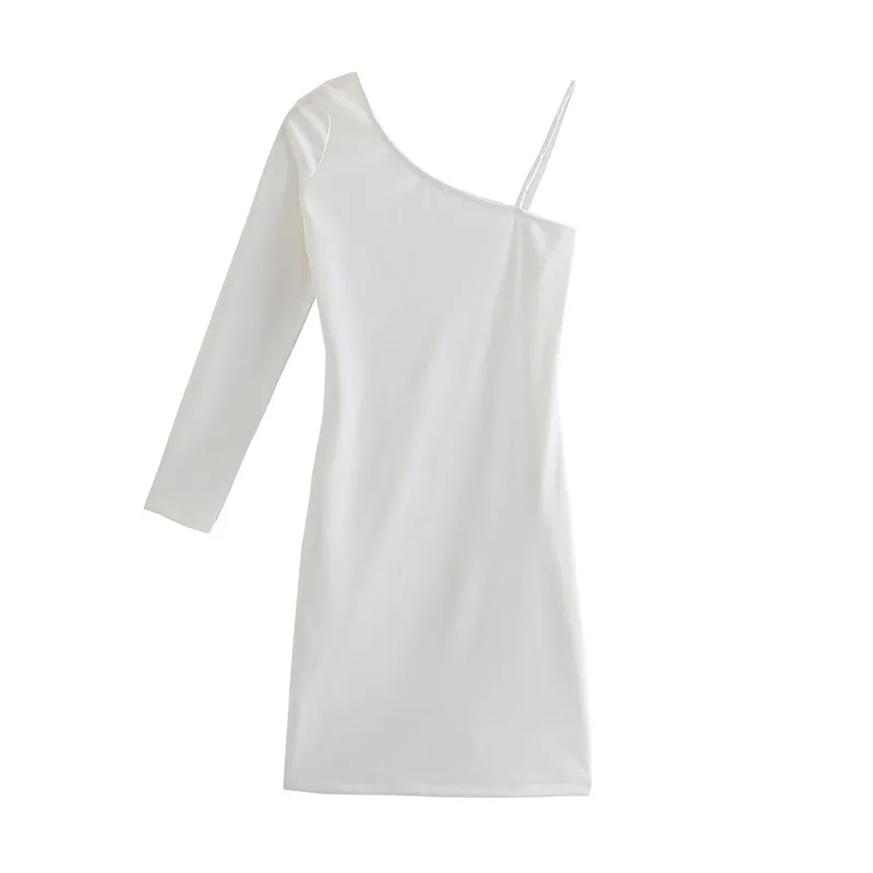 Vintage élégant Mini robe femmes été une épaule mince tricot gracieux Banquet fête Sexy blanc 210430