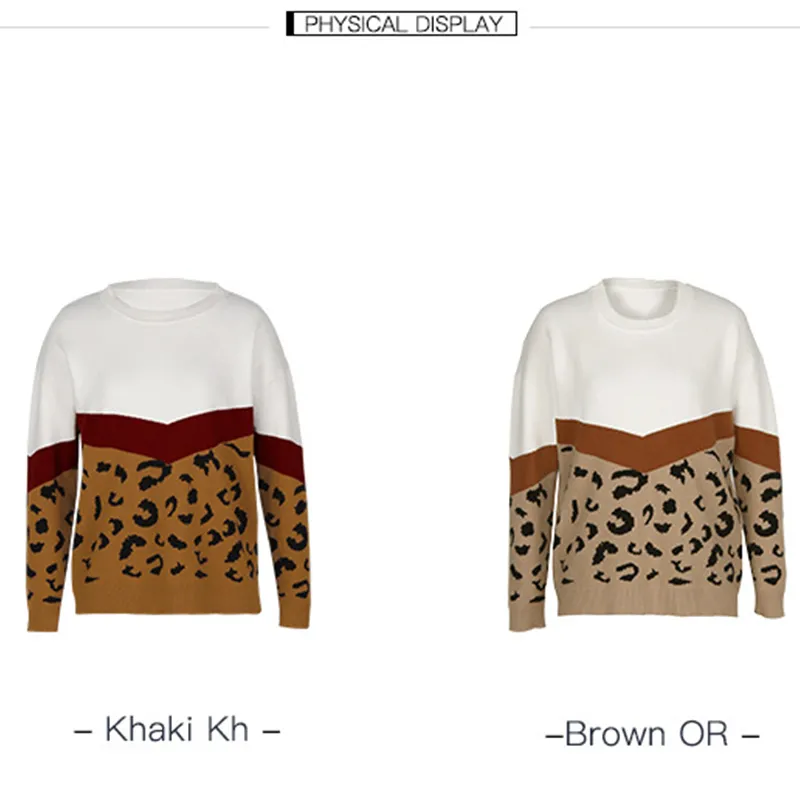 Jersey de punto, jersey con estampado de leopardo vintage para mujer, tops de otoño e invierno, informal, acogedor, 210427