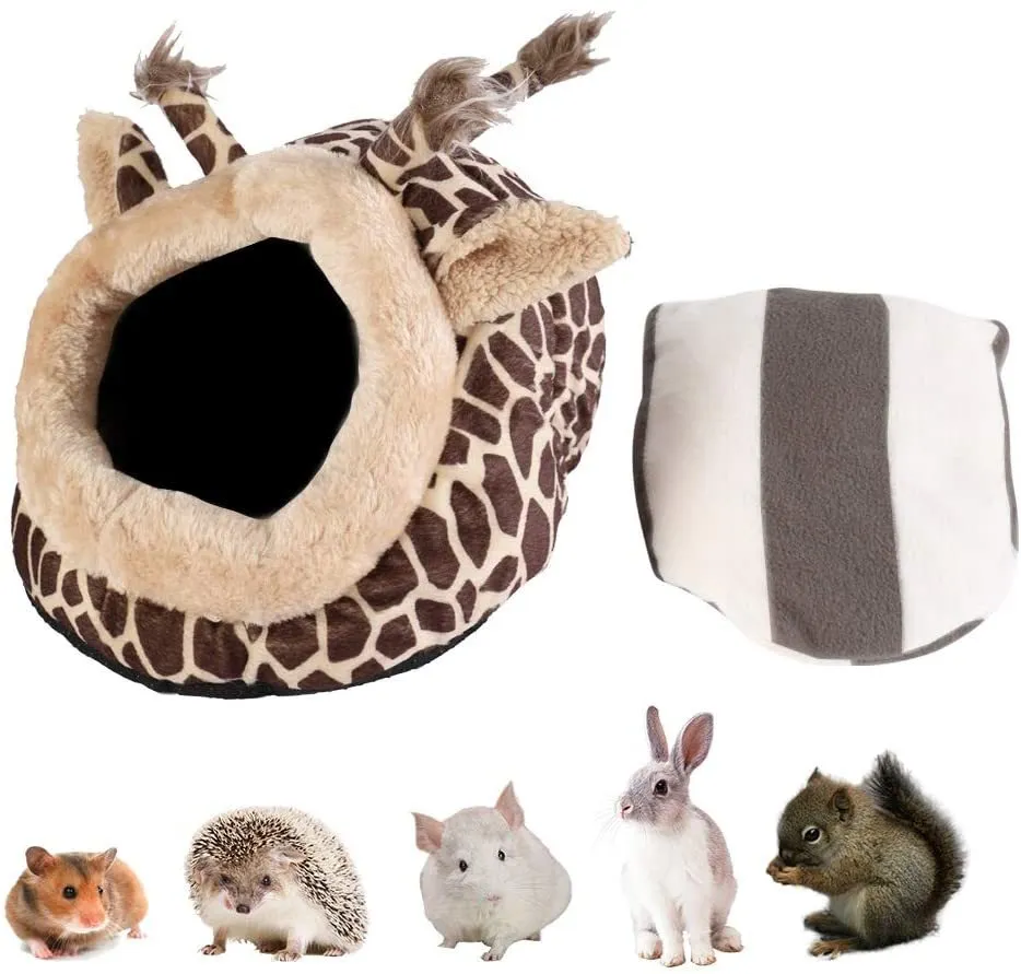 Kleintier-Plüsch-Haustier-Kuschelbett, weiches, warmes Höhlenhaus-Nest, abnehmbare Unterlage für Katze, Kaninchen, Hamster, Igel, Meerschweinchen