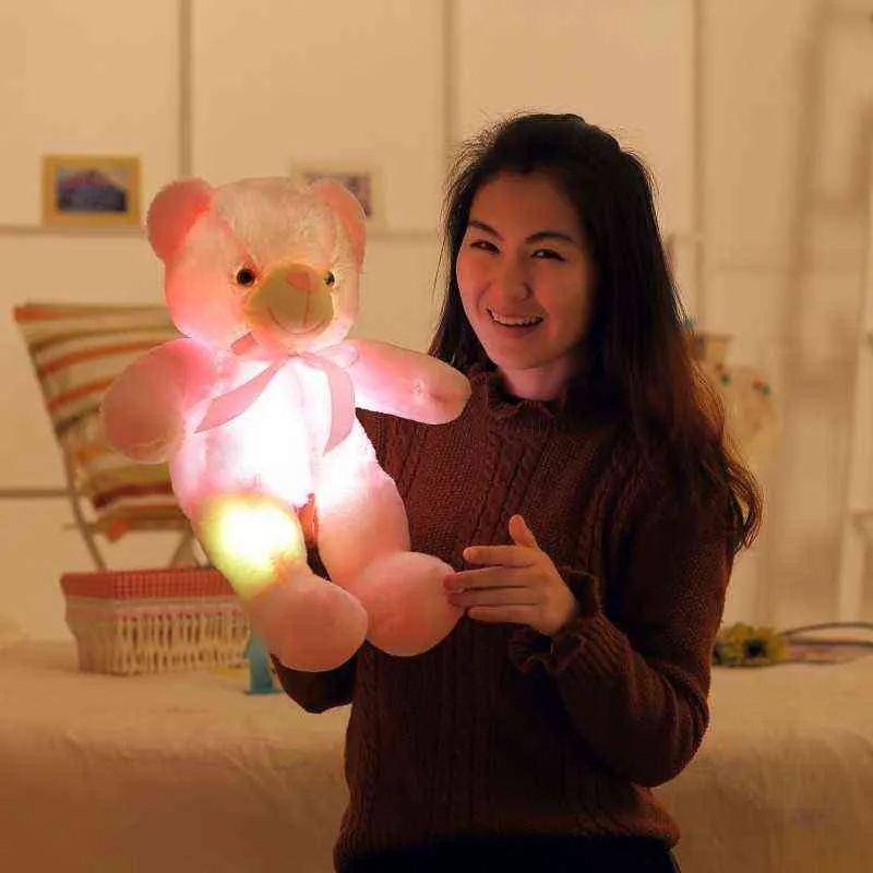 Noel Aydınlık Peluş Oyuncaklar Light Up LED Renkli Parlayan Teddy Bear Doldurulmuş Hayvan Çocuklar Bebek Hediye İçin Çocuk Kız 30CM Y211119