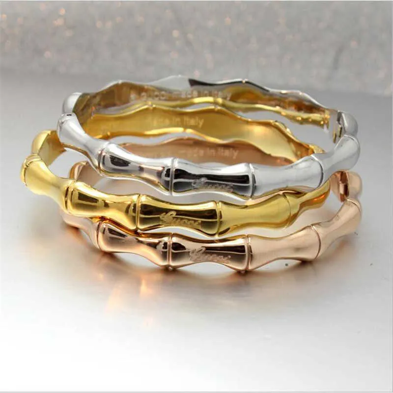 Hoge kwaliteit rvs gouden bamboe armbanden armbanden voor vrouwen titanium rose gouden mode-sieraden meisje vriend geschenken q0717