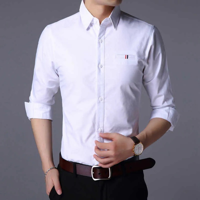 Fall Fashion Brand Designer Shirt Man Dress Long Sleeve Slim Fit Button Down 100% Cotton Casual Mens Clothing 210626
